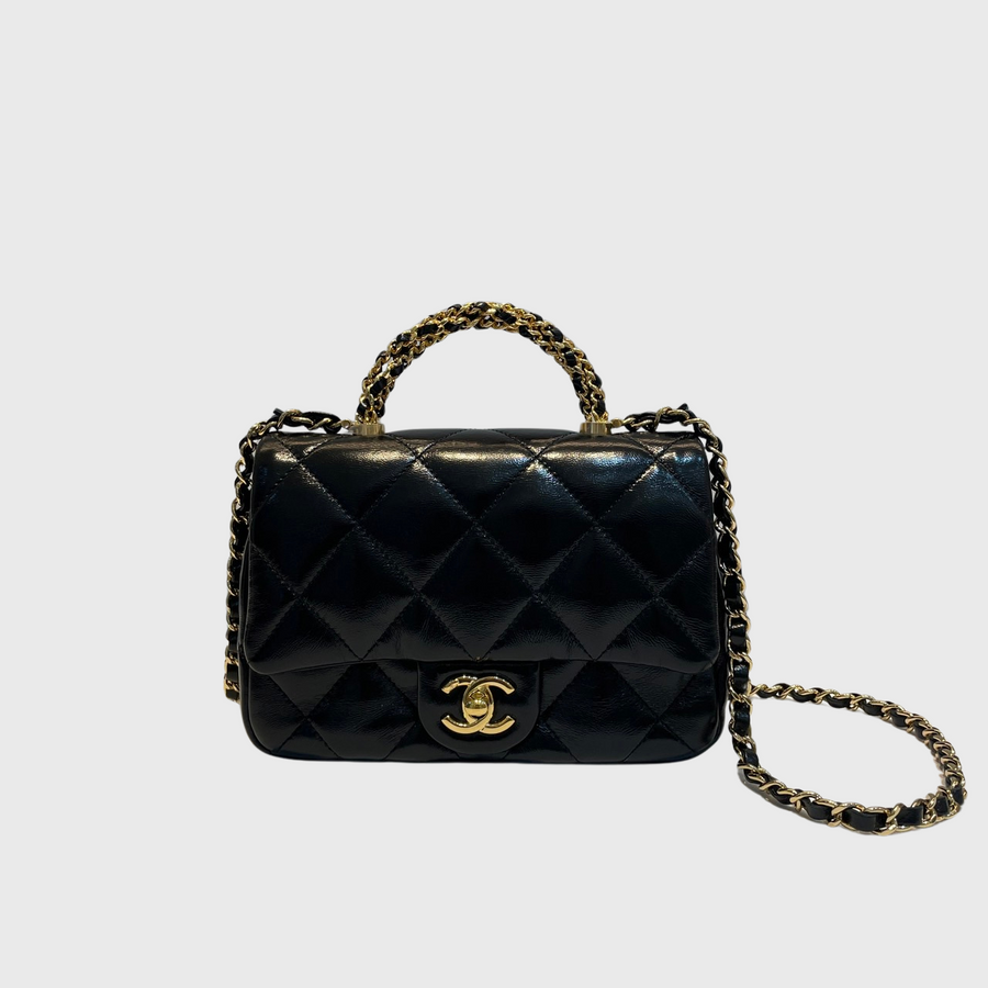 Chanel Flap with Top Handle Lambskin Black GHW