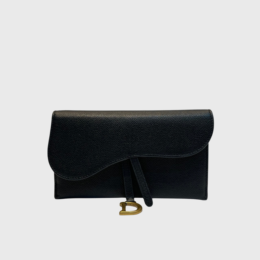 Christian Dior Saddle Pouch with Chain Calfskin Black GHW