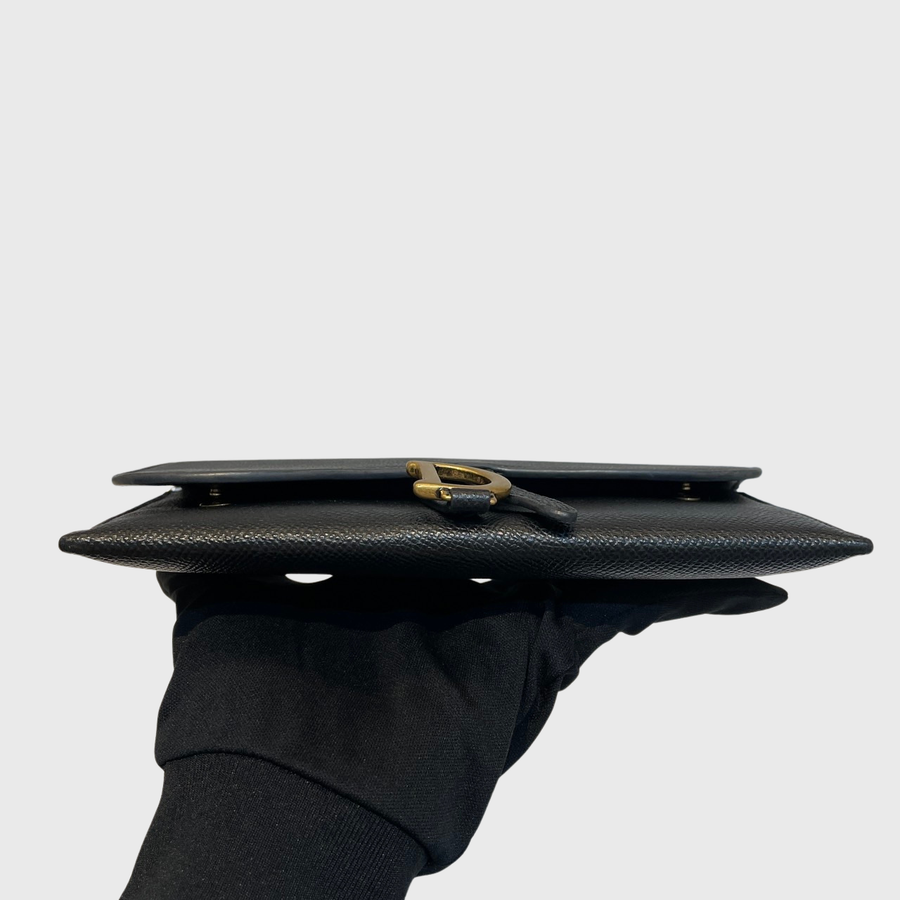 Christian Dior Saddle Pouch with Chain Calfskin Black GHW