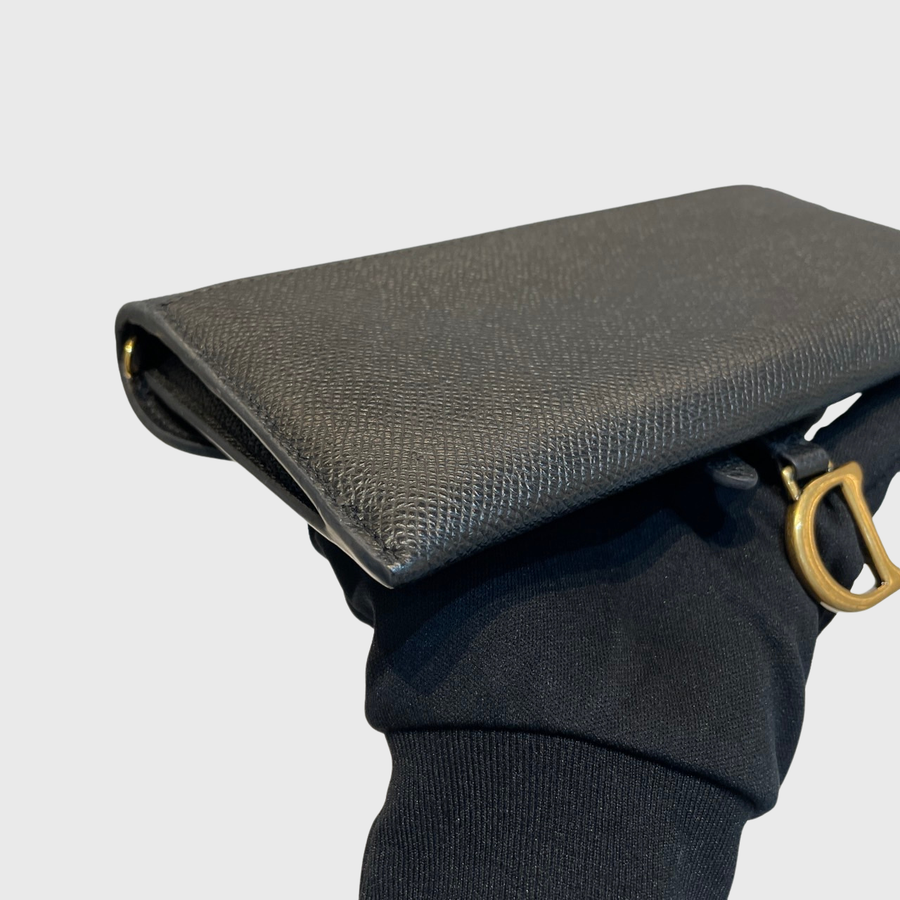Christian Dior Saddle Pouch with Chain Calfskin Black GHW