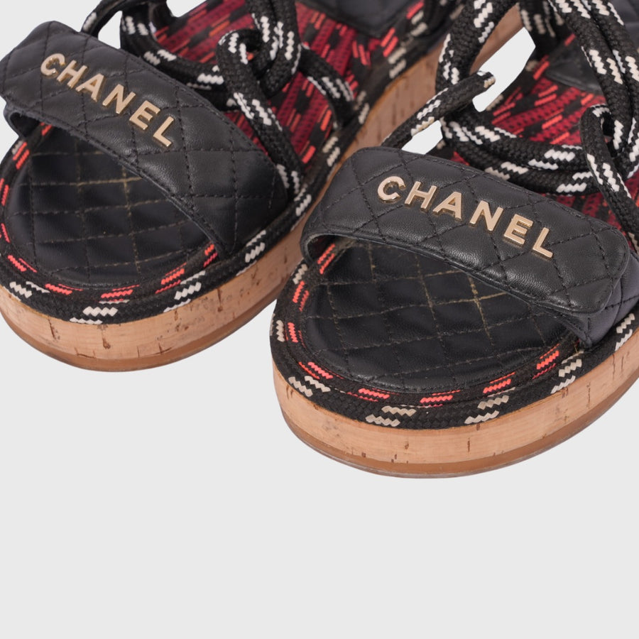 Chanel Cord Sandals Lambskin	Multi Colors