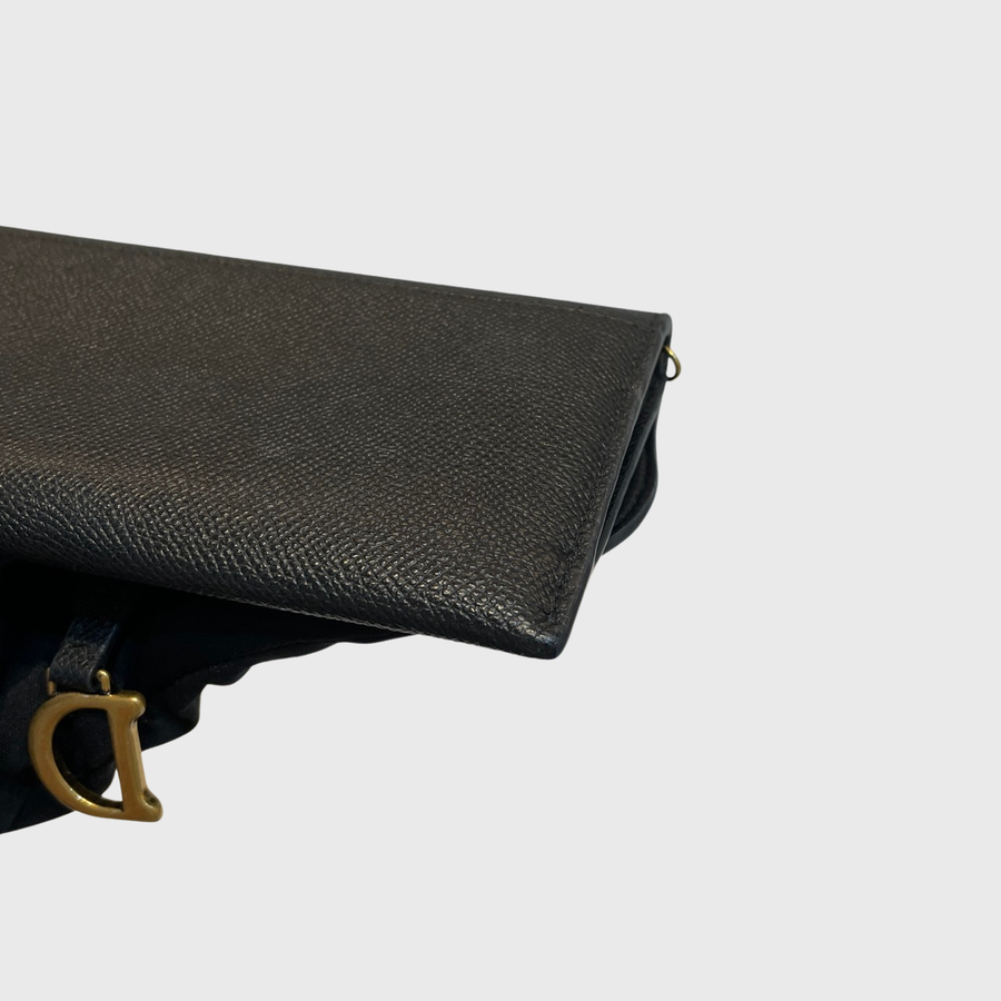 Christian Dior Saddle Pouch with Chain Calfskin Black GHW