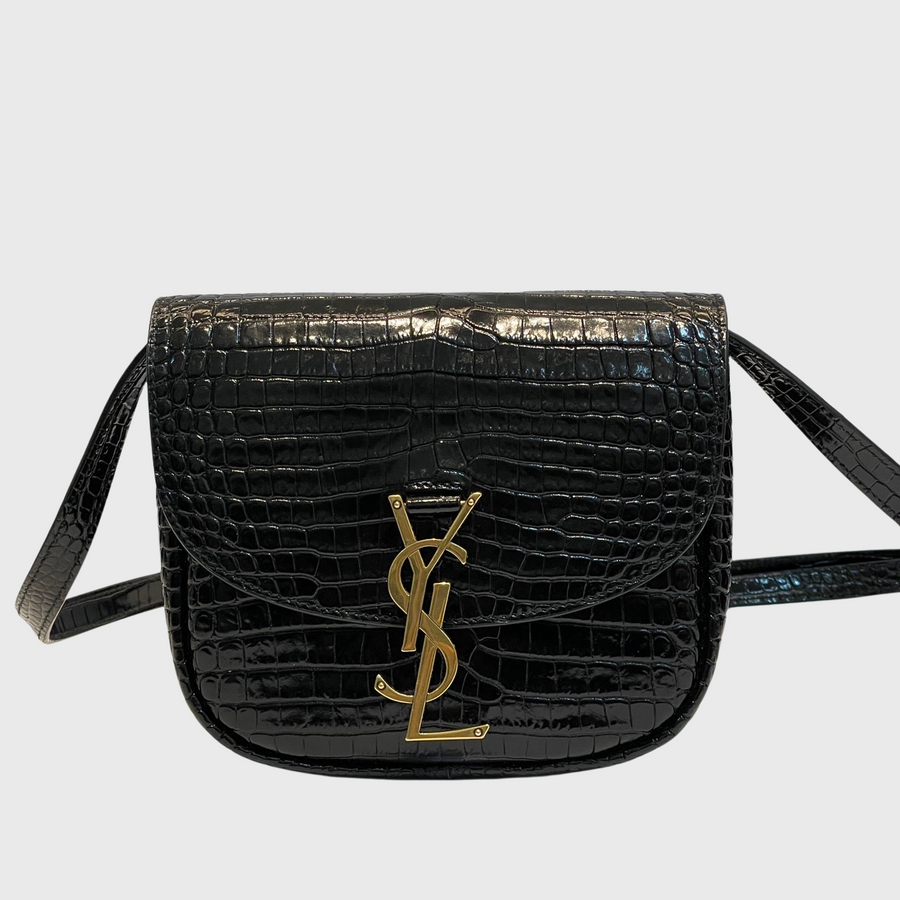 Saint Laurent/Kaia Croc-Embossed Small Shoulder Bag