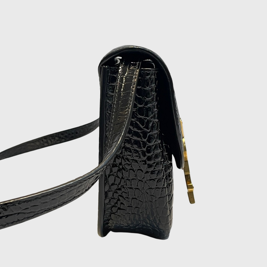 Saint Laurent/Kaia Croc-Embossed Small Shoulder Bag