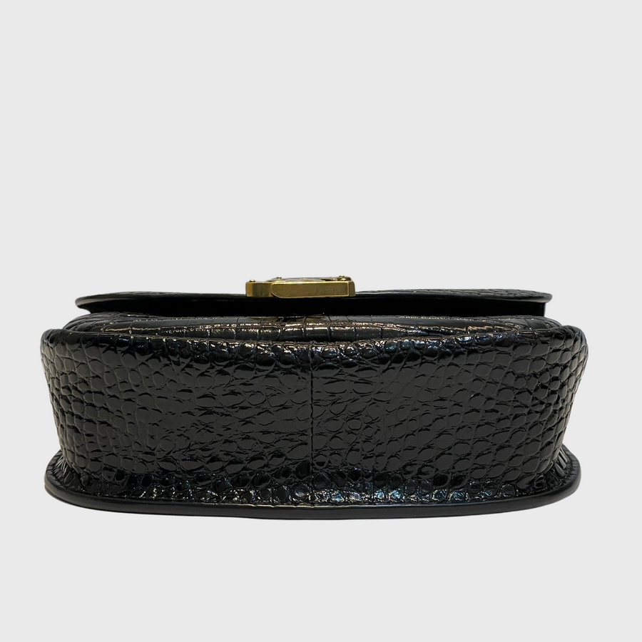 Saint Laurent/Kaia Croc-Embossed Small Shoulder Bag