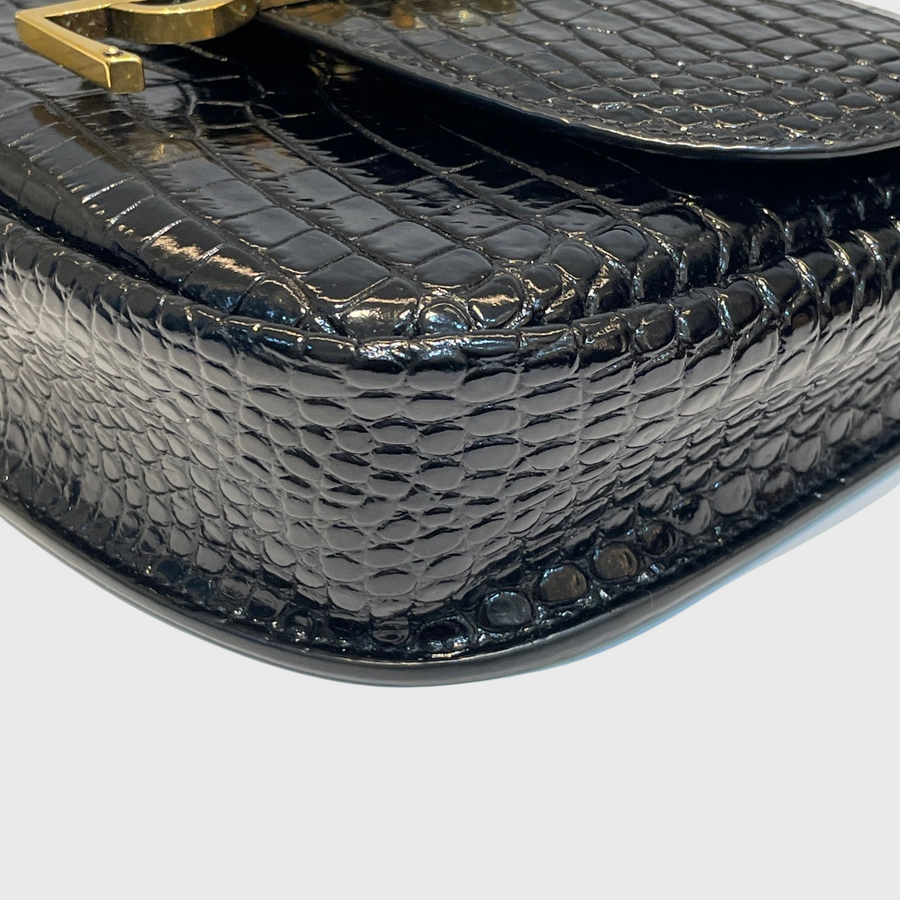 Saint Laurent/Kaia Croc-Embossed Small Shoulder Bag