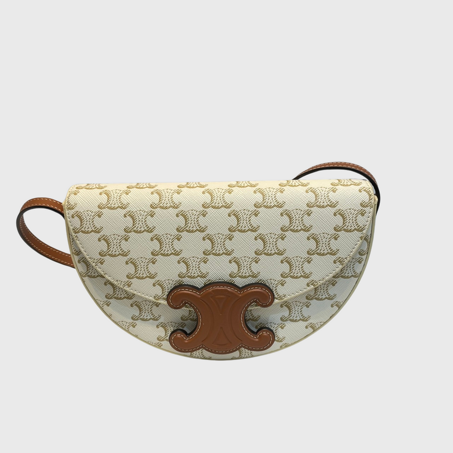 Celine Mini Besace Cuir Triomphe Canvas Calfskin White GHW Celine Mini Besace Cuir Triomphe Canvas Calfskin White GHW