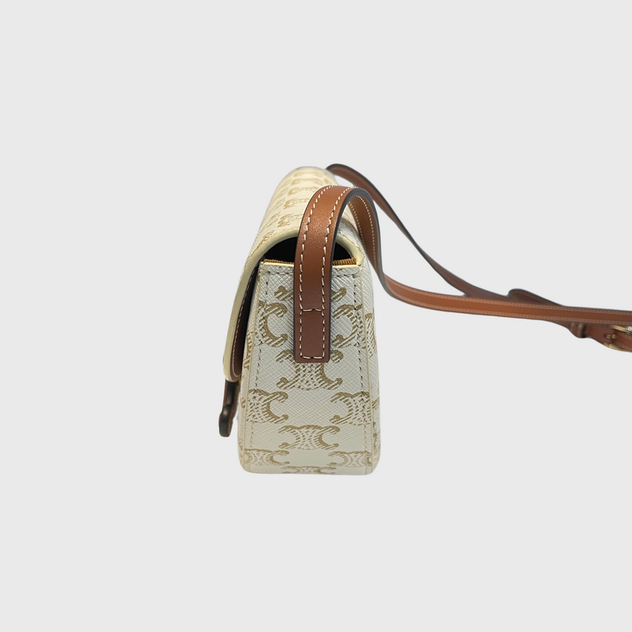 Celine Mini Besace Cuir Triomphe Canvas Calfskin White GHW Celine Mini Besace Cuir Triomphe Canvas Calfskin White GHW