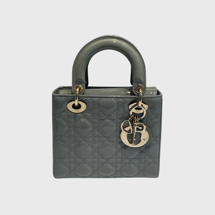 Christian Dior Lady Dior Bag Patent Grey GHW