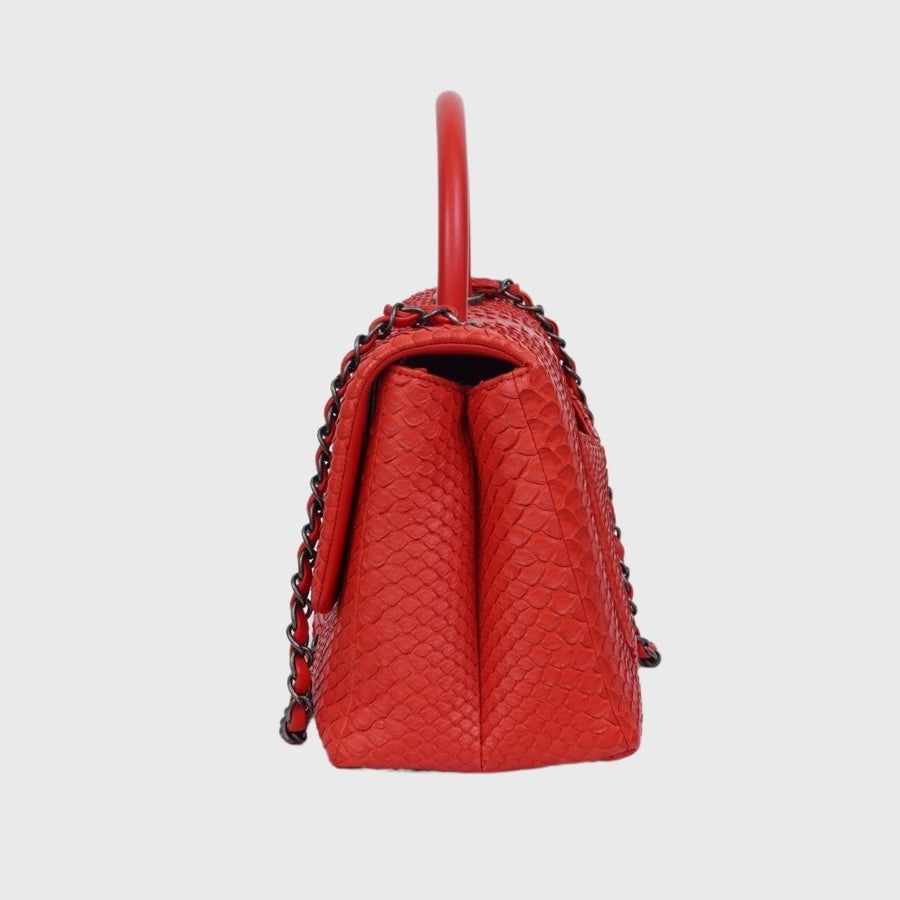 Chanel Coco Top Handle Large Python Red RHW