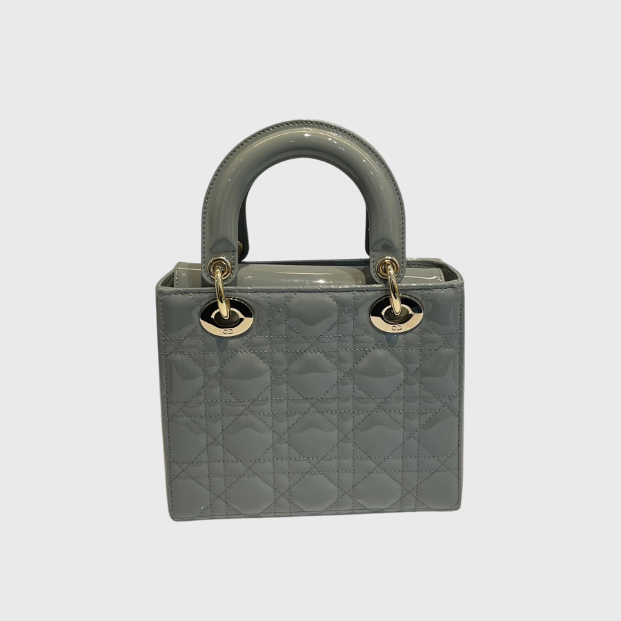 Christian Dior Lady Dior Bag Patent Grey GHW