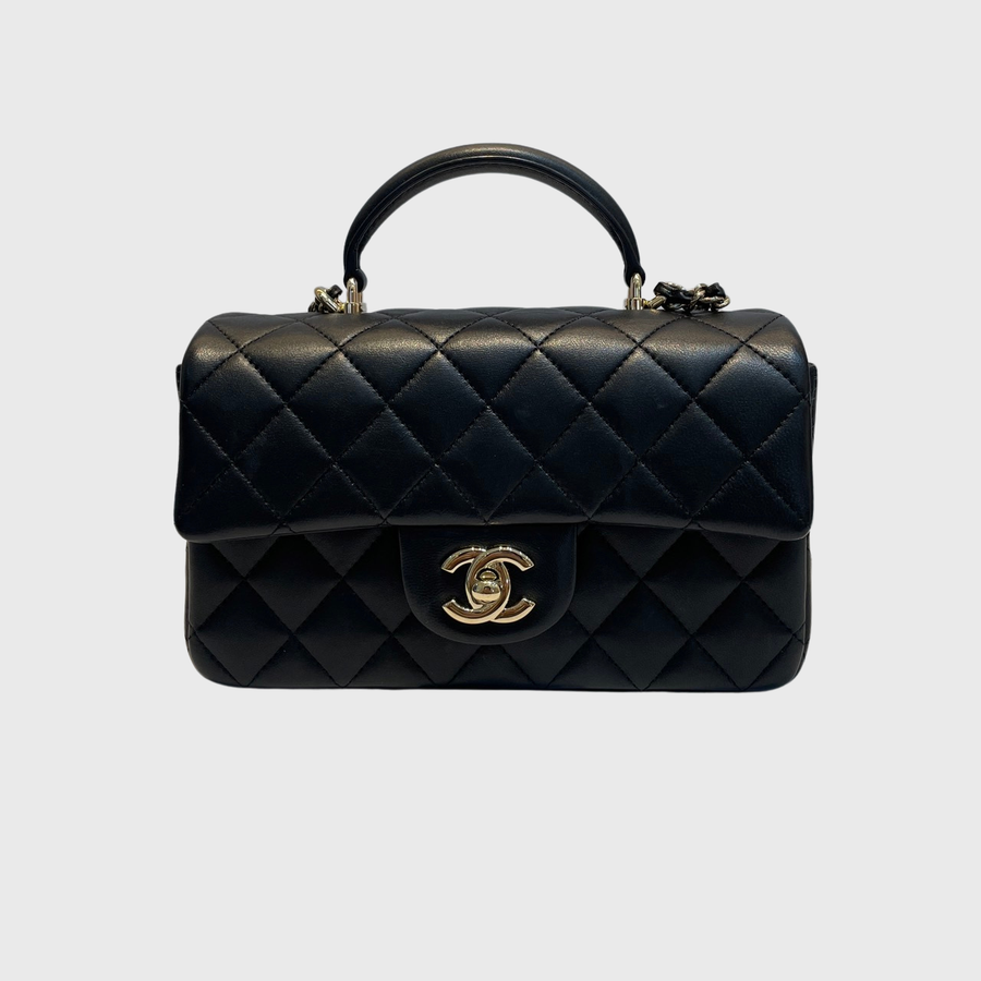 Chanel CC Top Handle Lambskin Black GHW