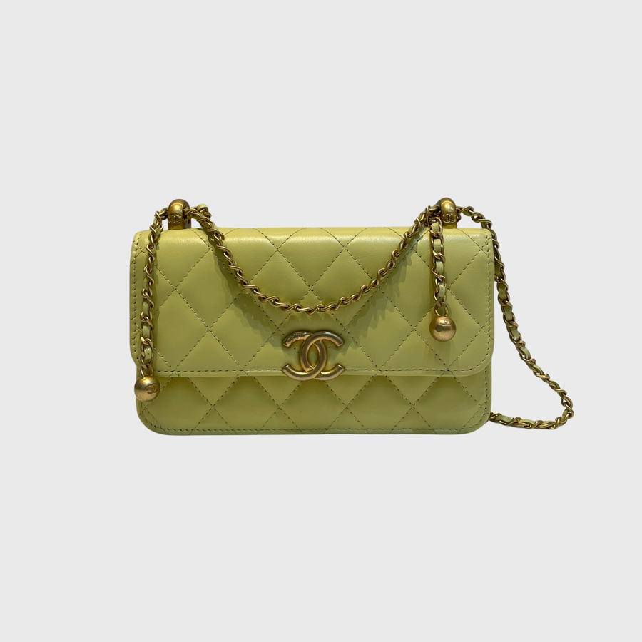 Chanel Flap Bag with Top Chain Claf Yellow GHW