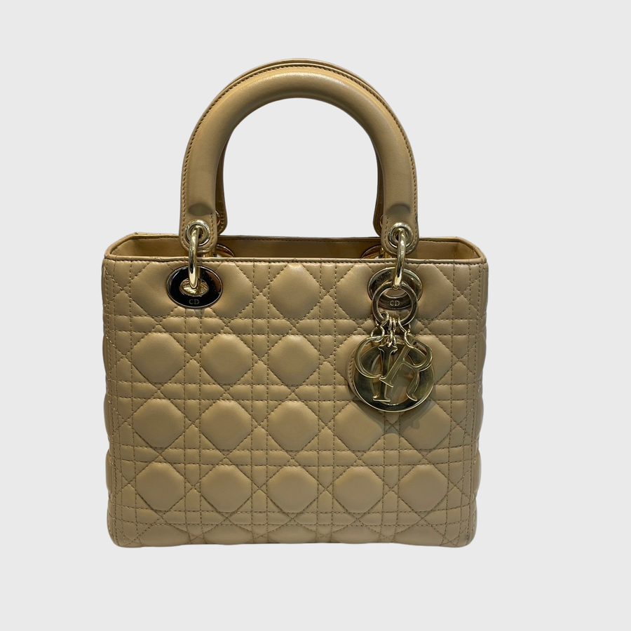 Christian Dior Lady Dior Bag Lambskin Beige GHW