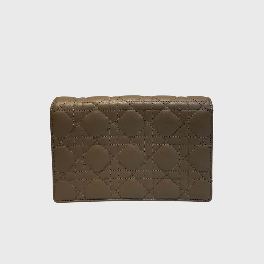 Christian Dior Daily Pouch With Chain Lambskin Beige White GHW