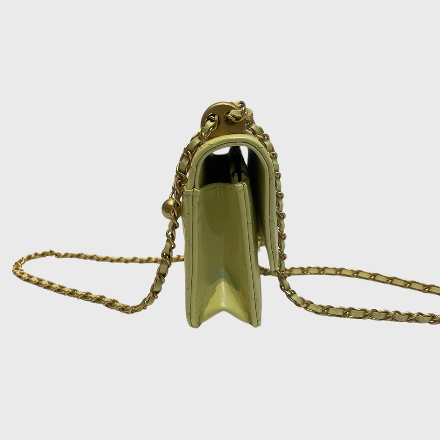 Chanel Flap Bag with Top Chain Claf Yellow GHW