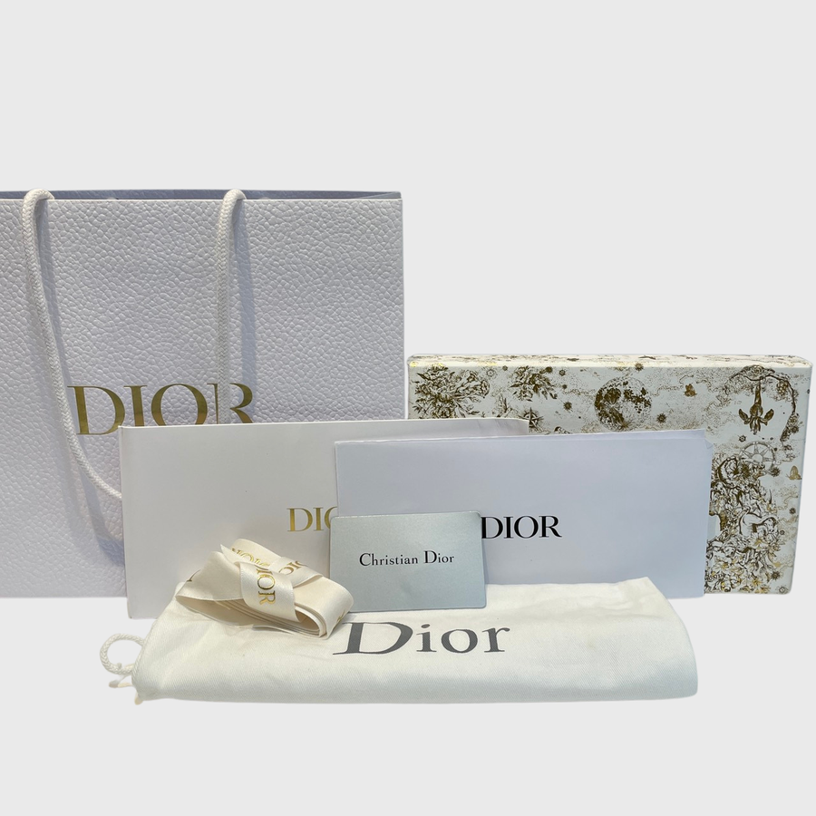 Christian Dior Daily Pouch With Chain Lambskin Beige White GHW
