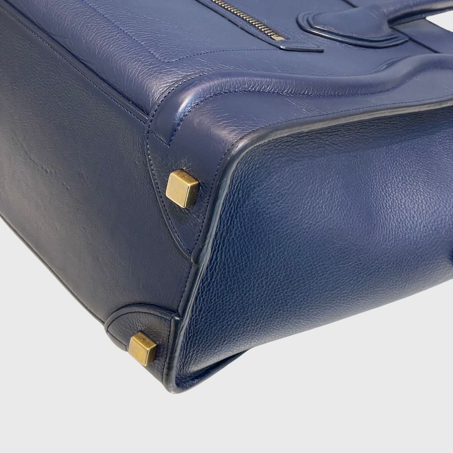 Celine Luggage Bag Calfskin Suede Blue GHW