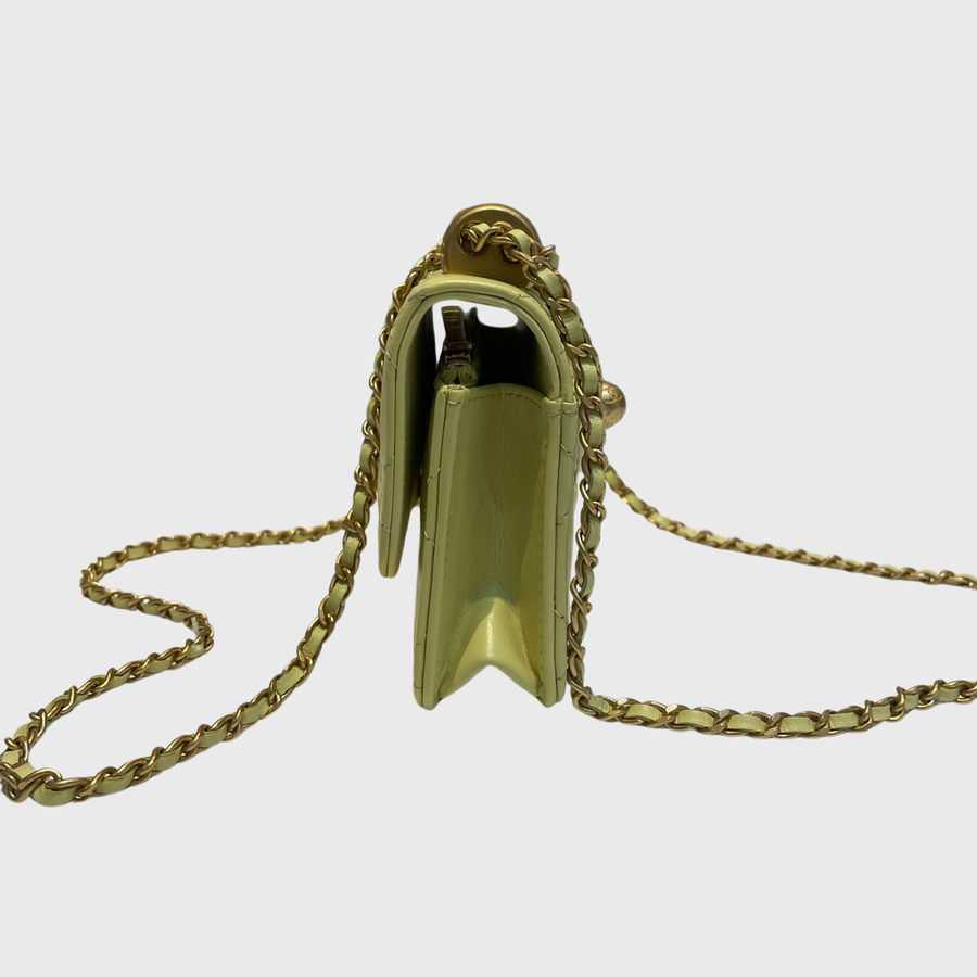 Chanel Flap Bag with Top Chain Claf Yellow GHW