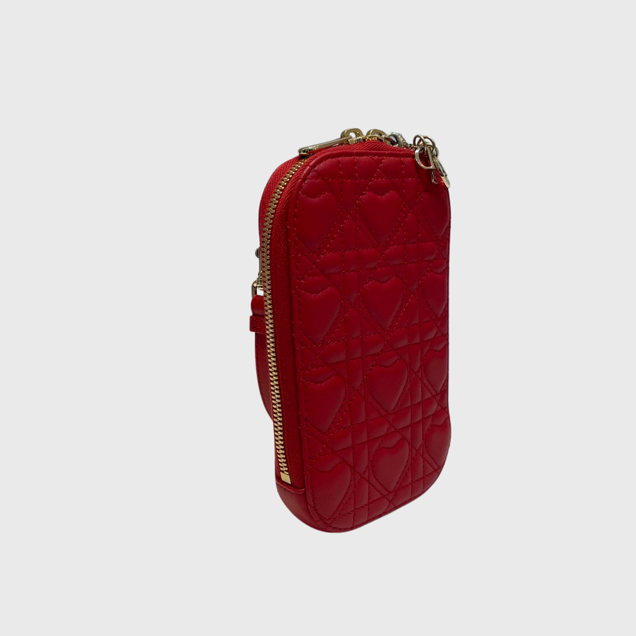 Christian Dior Lady Dior Phone Holder Lambskin Red SHW