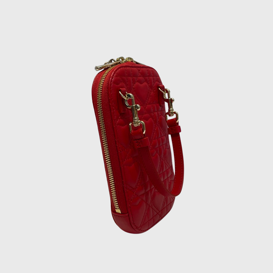 Christian Dior Lady Dior Phone Holder Lambskin Red SHW