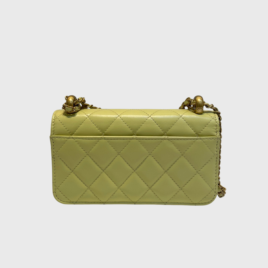 Chanel Flap Bag with Top Chain Claf Yellow GHW