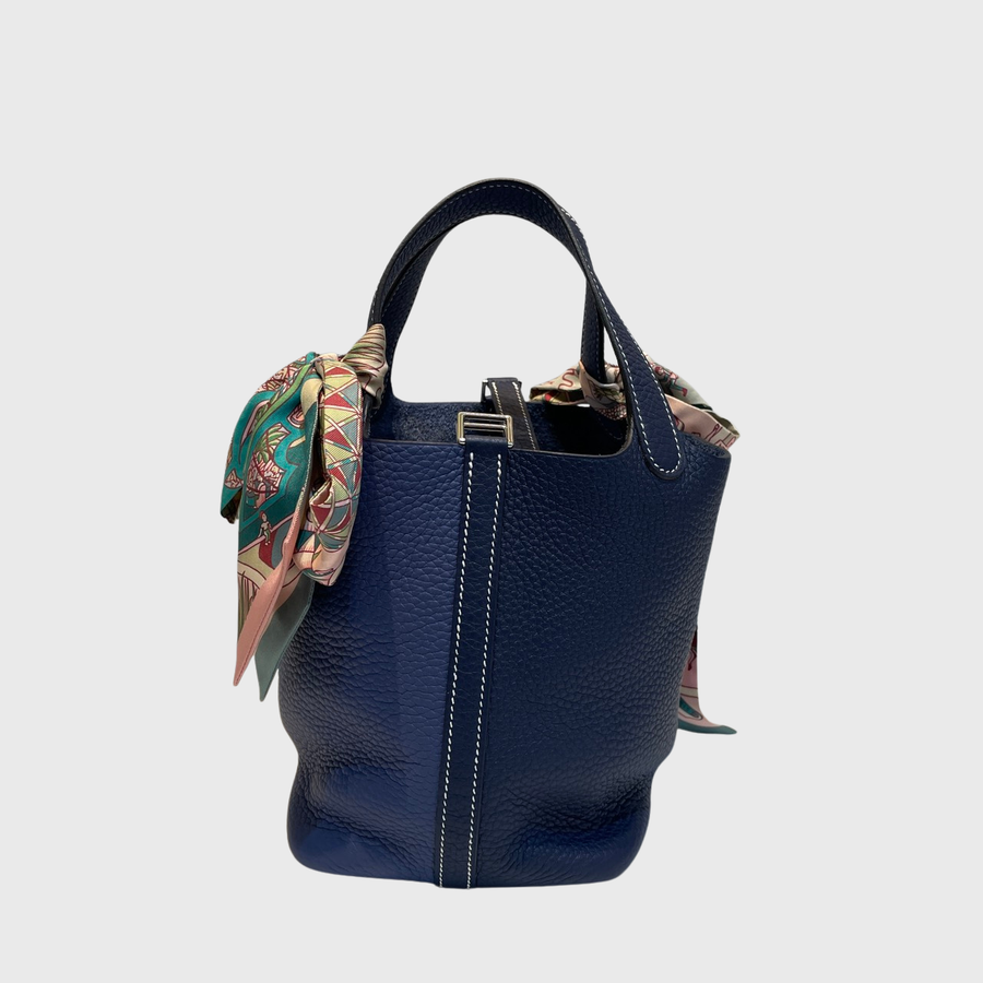 Hermes Picotin Bag Clemence Blue SHW