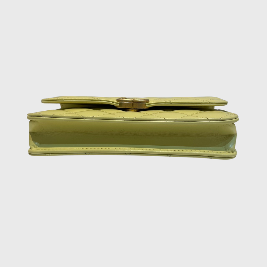 Chanel Flap Bag with Top Chain Claf Yellow GHW