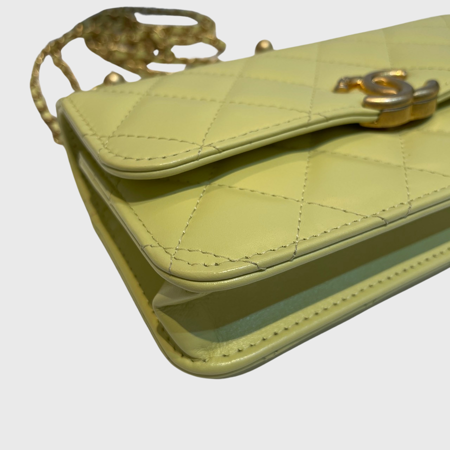 Chanel Flap Bag with Top Chain Claf Yellow GHW
