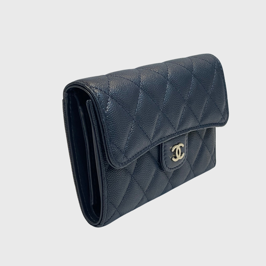 Chanel Classic Flap Wallet Caviar Navy SHW Perrine Porter