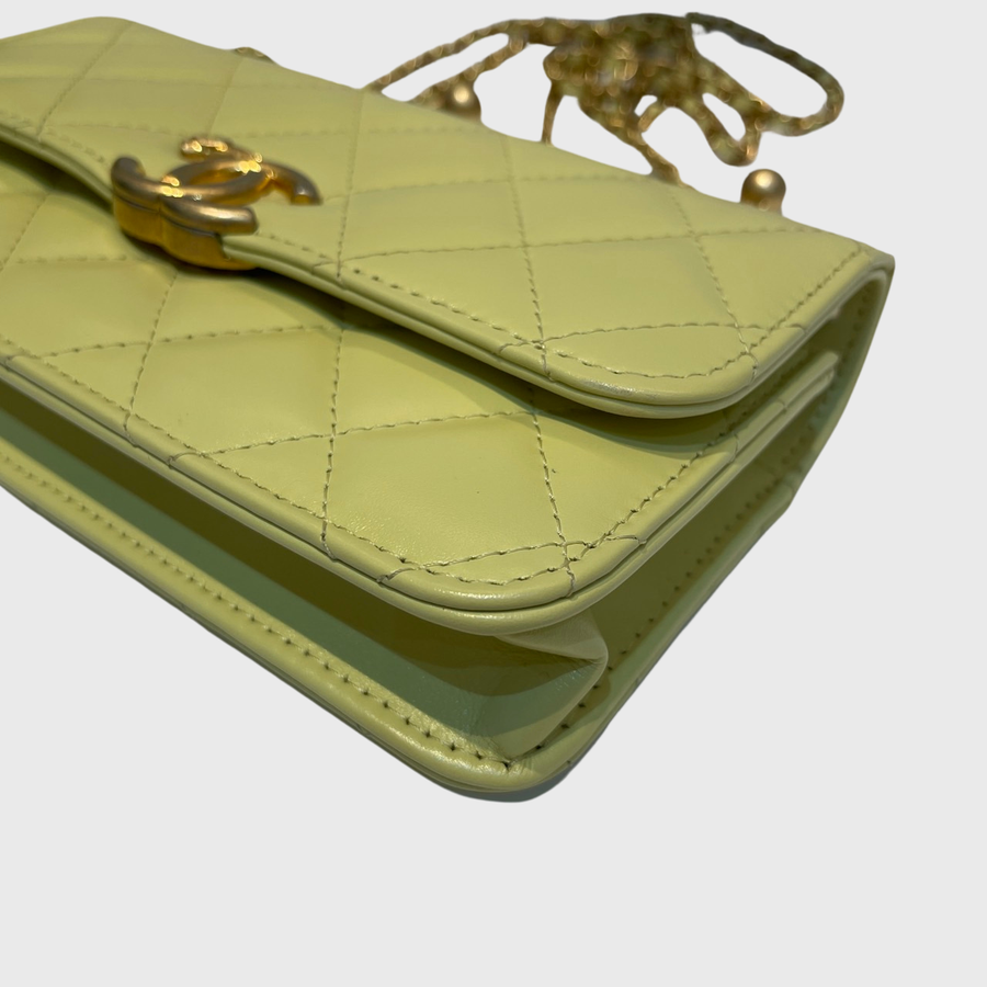 Chanel Flap Bag with Top Chain Claf Yellow GHW