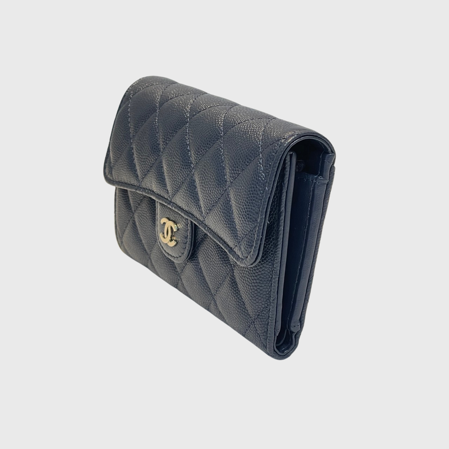 Chanel Classic Flap Wallet Caviar Navy SHW