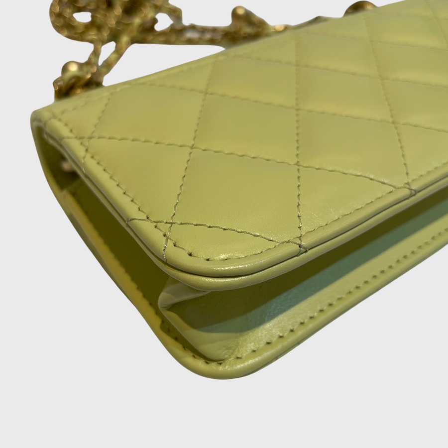 Chanel Flap Bag with Top Chain Claf Yellow GHW