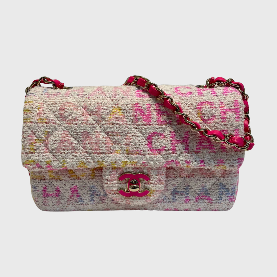 Chanel Mini Rectangular Flap Tweed Pink GHW