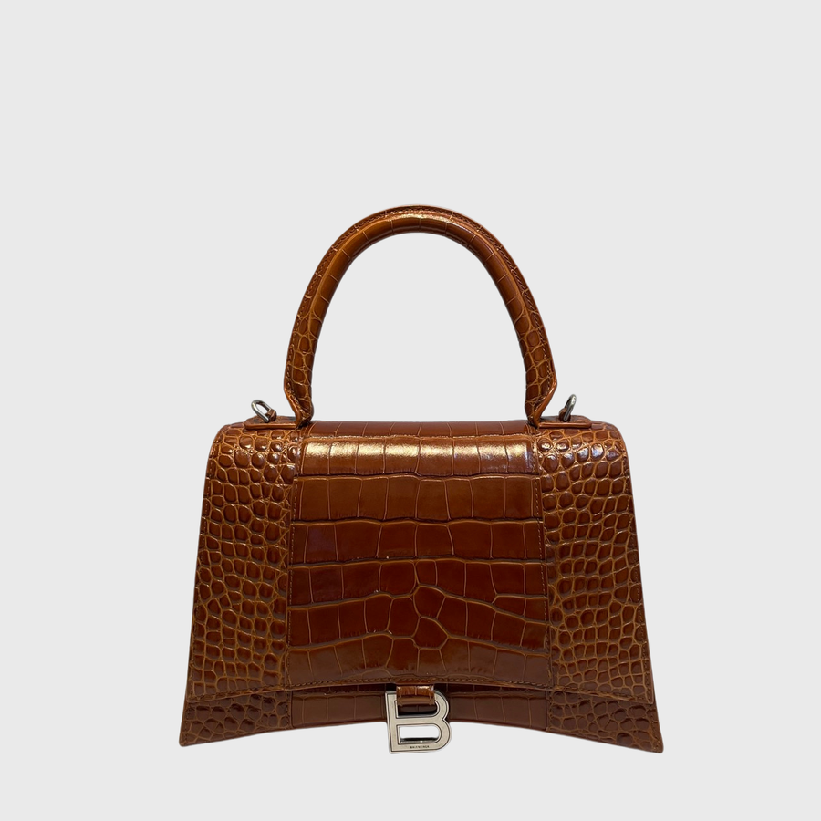 Balenciaga Hourglass Croc Embossed Crocodile Brown SHW