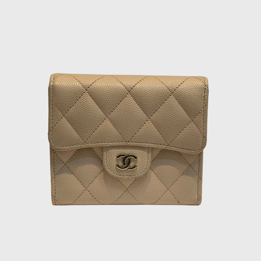 Chanel Trifold CC Wallet Caviar Beige SHW