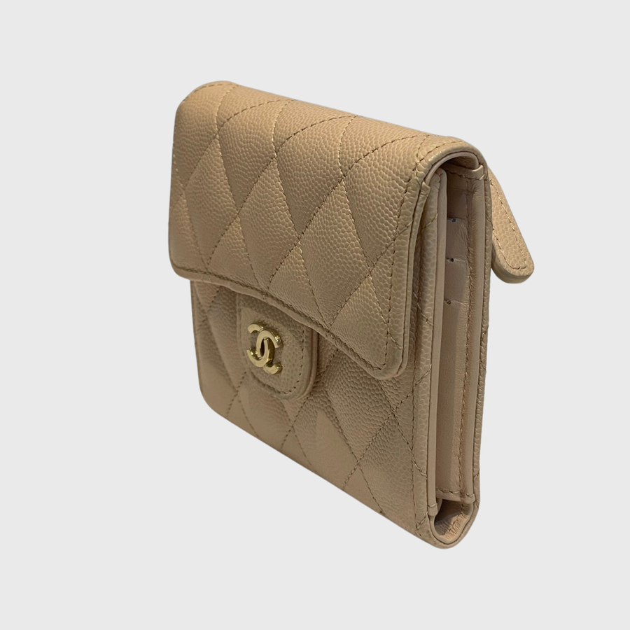 Chanel Trifold CC Wallet Caviar Beige SHW