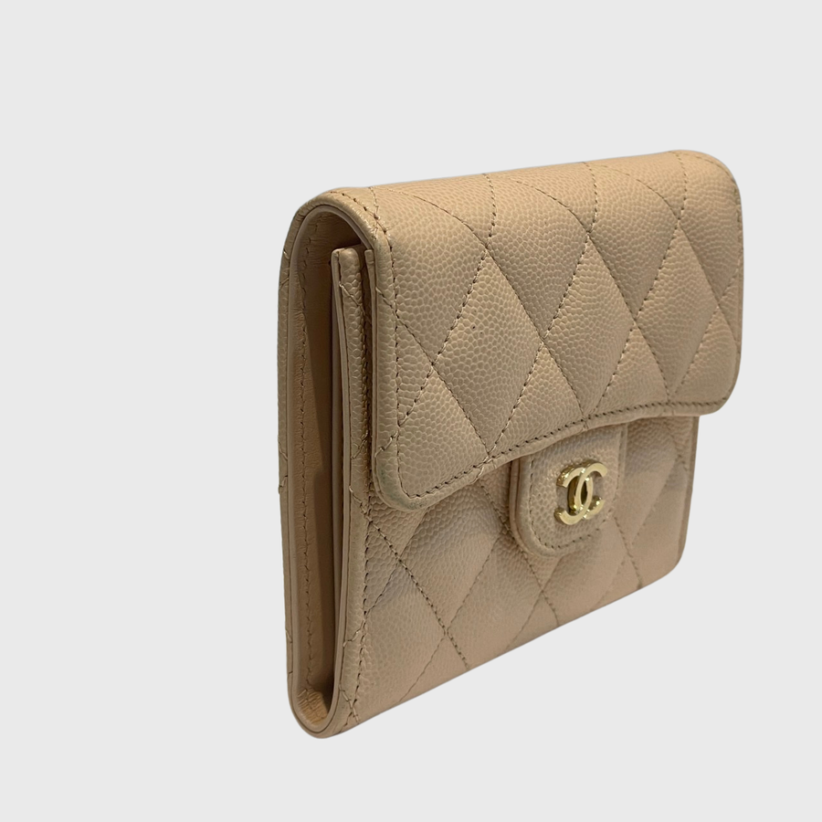 Chanel Trifold CC Wallet Caviar Beige SHW