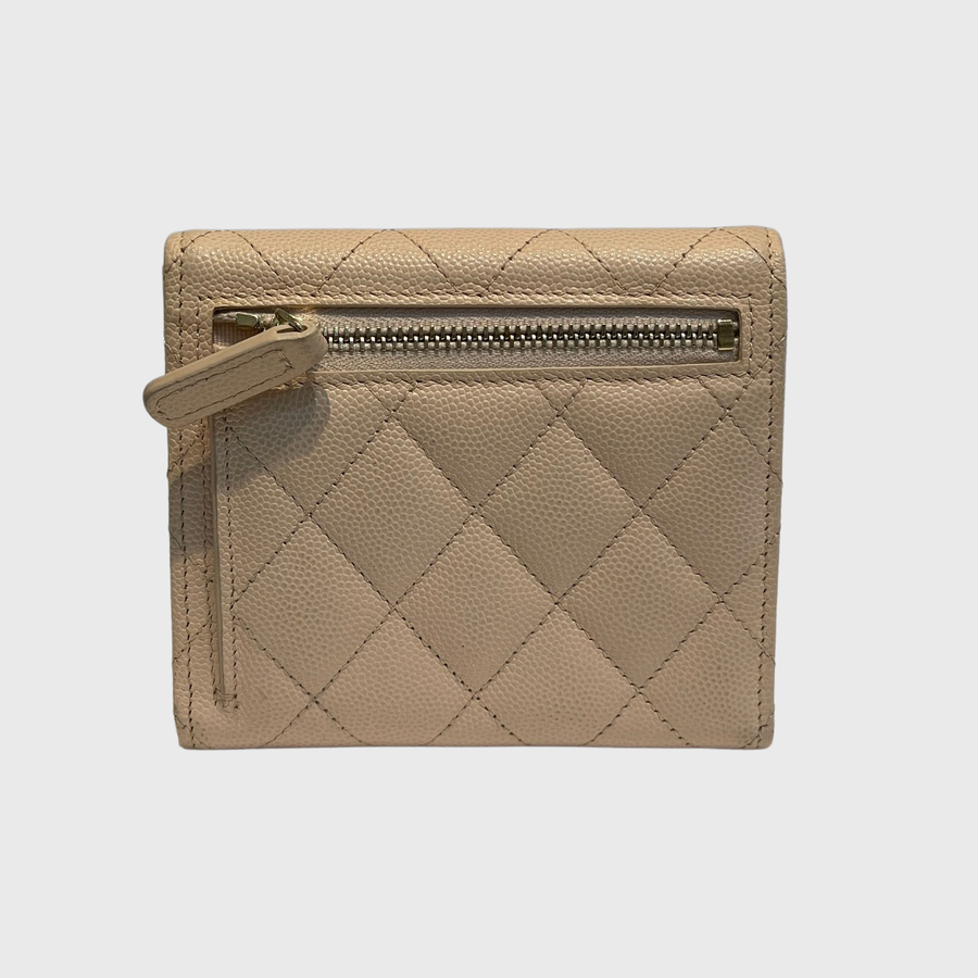 Chanel Trifold CC Wallet Caviar Beige SHW