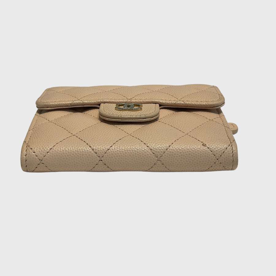 Chanel Trifold CC Wallet Caviar Beige SHW