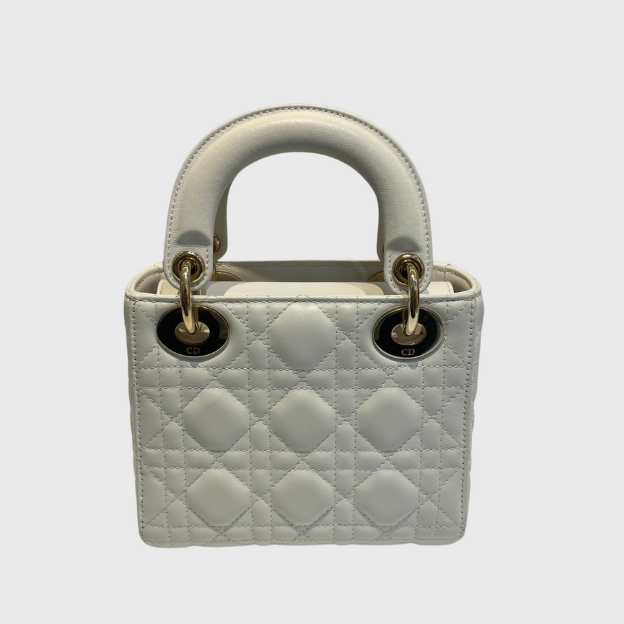 Christian Dior Lady Dior Bag Lambskin White GHW