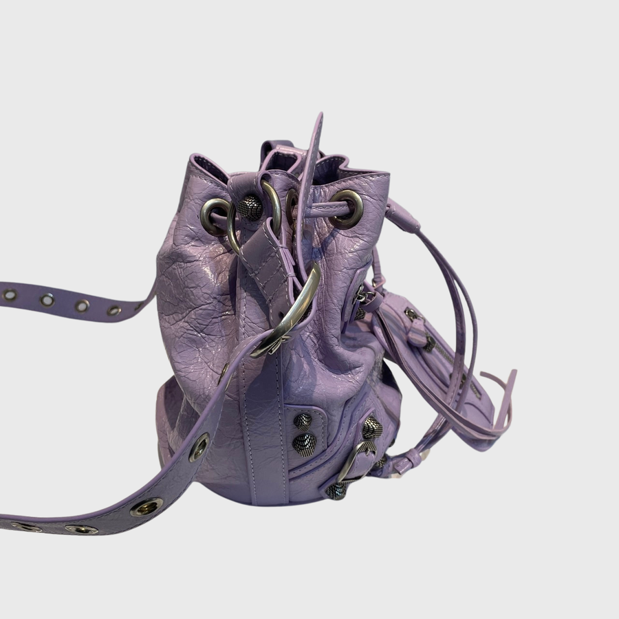 Balenciaga Le cagole Bucket Bag Lambskin Purple SHW