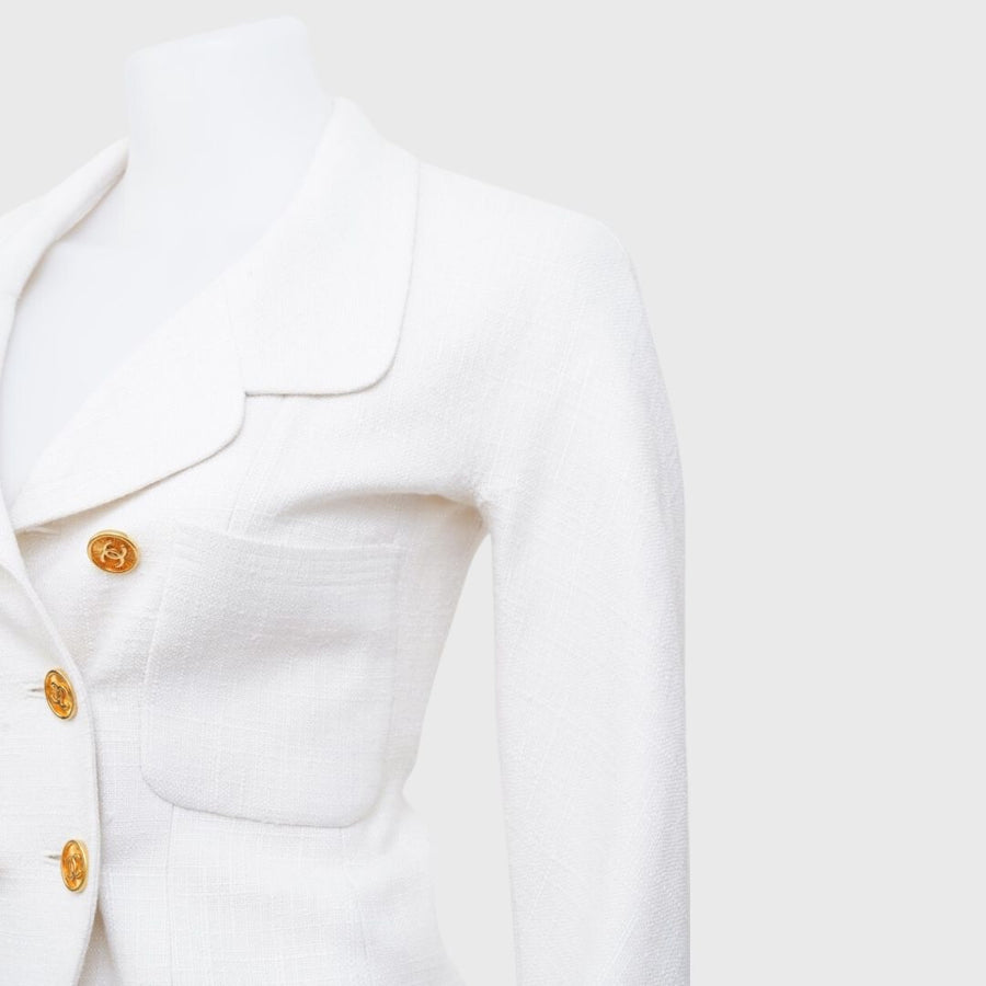 Chanel Jacket Tweed White Cream