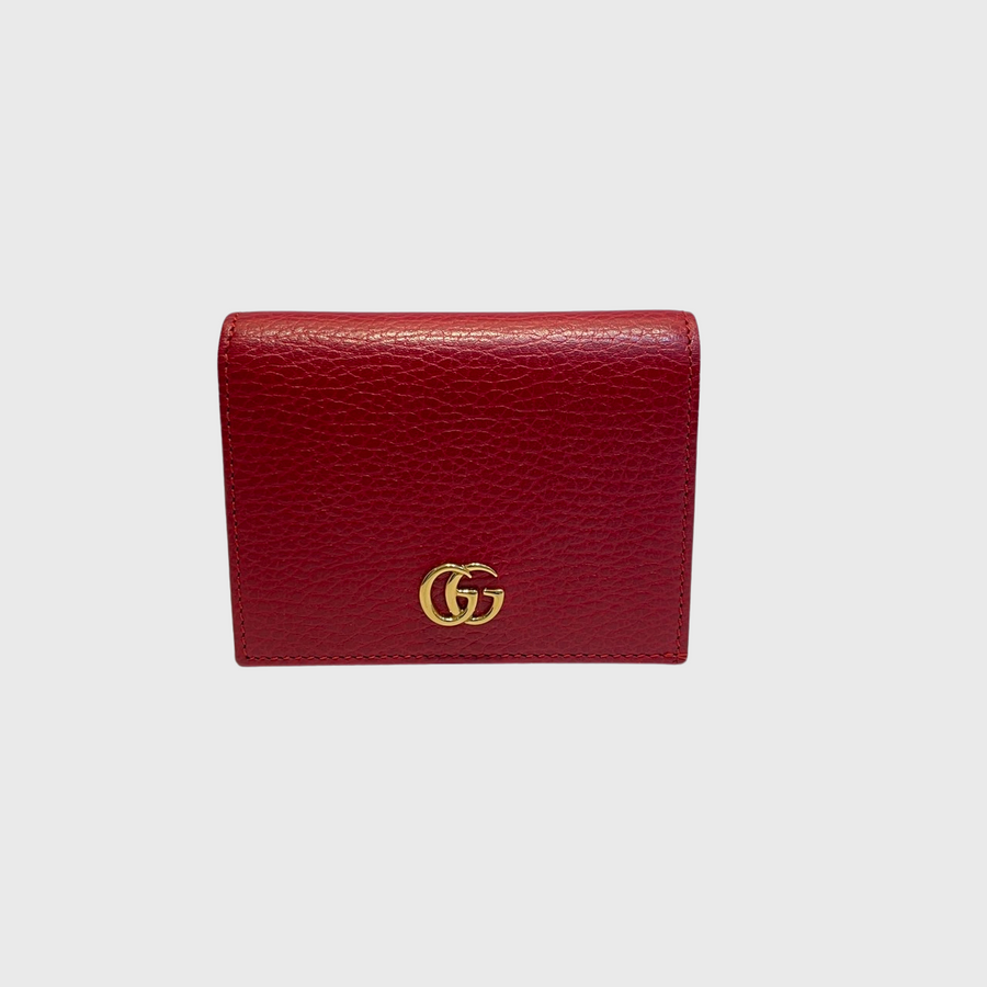 Gucci GG Marmont Card Case Wallet Calfskin Red GHW