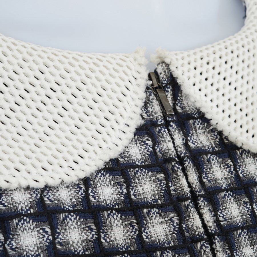 Chanel Navy Blue and White Textured Bolero Jacket