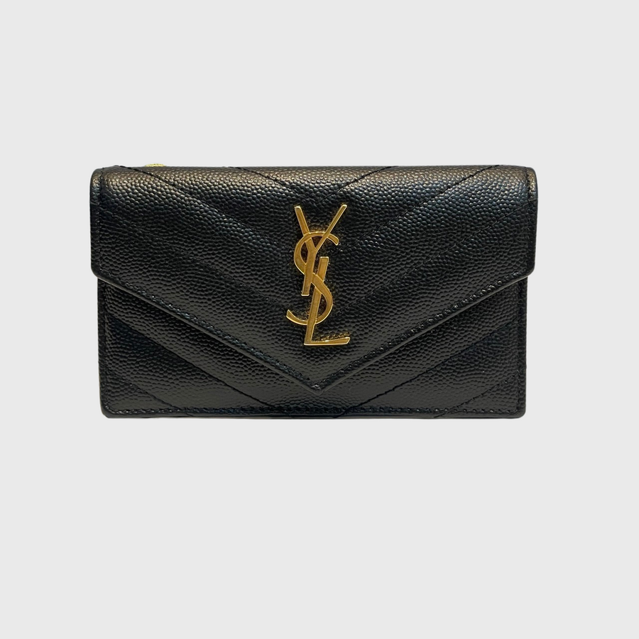 Saint Laurent Flap Card Case Calfskin Black GHW