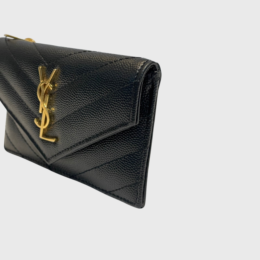 Saint Laurent Flap Card Case Calfskin Black GHW