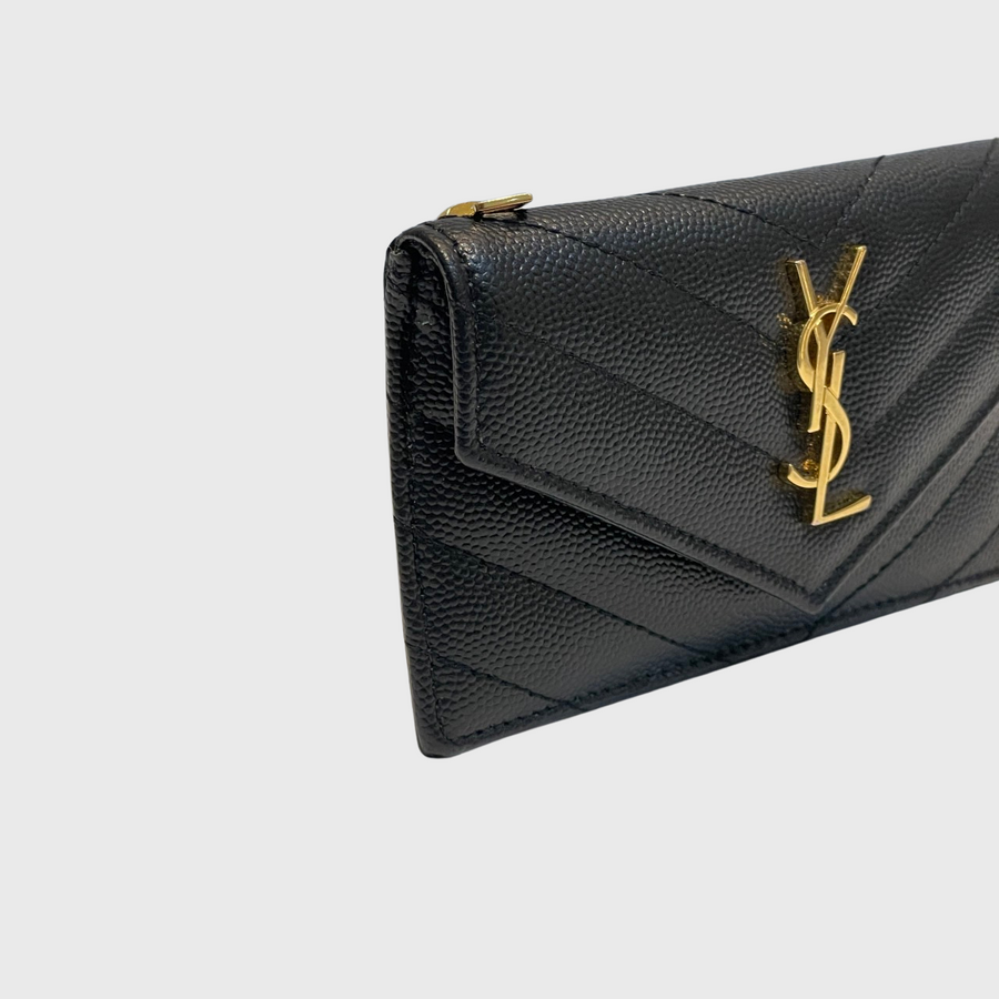 Saint Laurent Flap Card Case Calfskin Black GHW