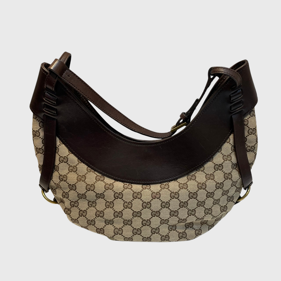 Gucci Half Moon Hobo Bag Canvas Brown GHW