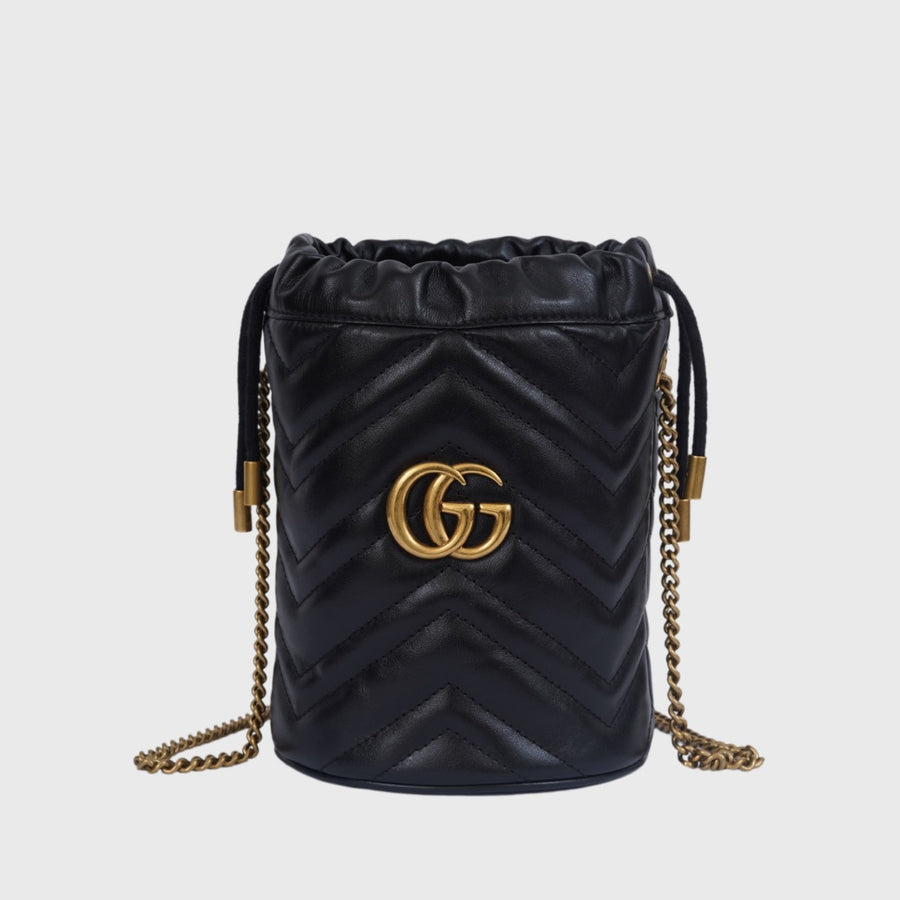 Gucci GG Marmont Bucket Bag Mini Calfskin & Suede Black GHW